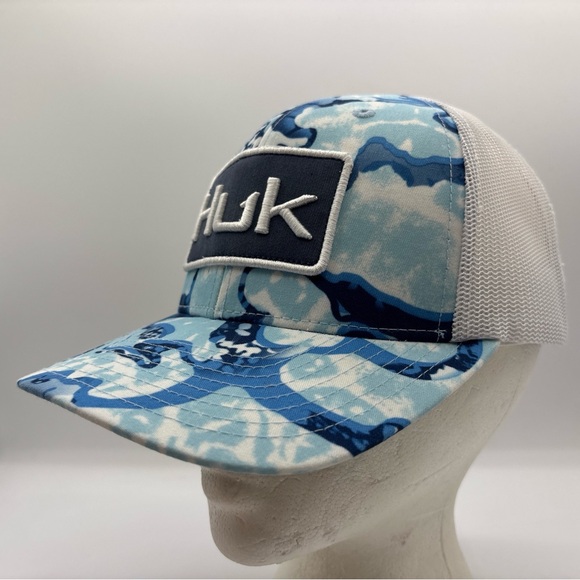 Huk Performance Men’s Head Wear Camouflage Blue Trucker Mesh SnapBack Hat OSFM - Picture 3 of 12